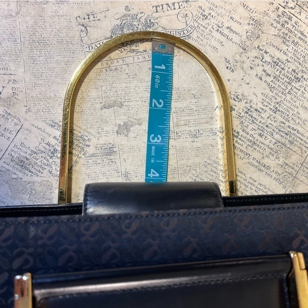LOEWE Vintage Anagram Monogram Canvas Tote Black Leather Large Spain